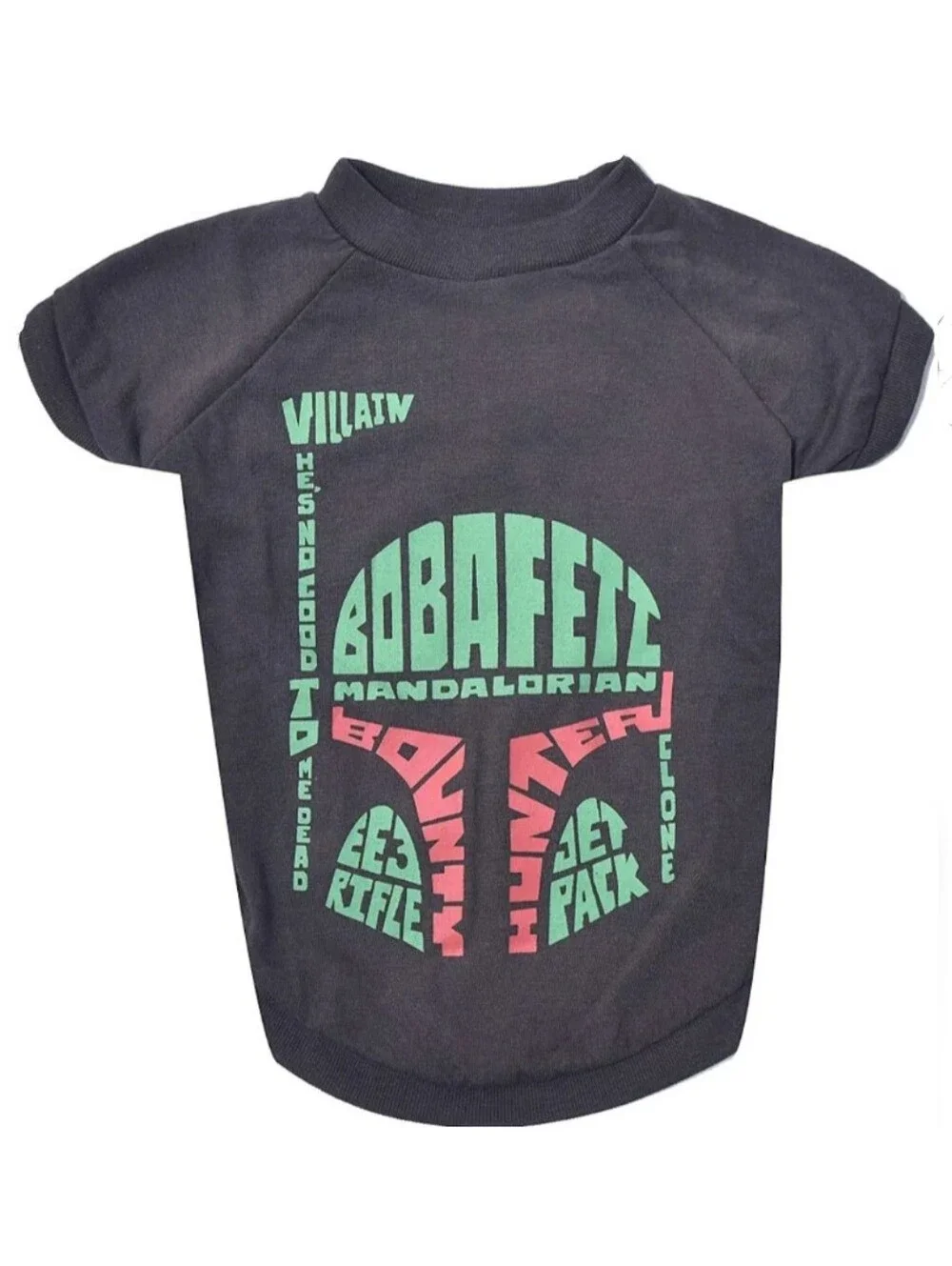 BOBAFETT Mandalorian Graphic Dogs Tee - Dark Gray with Mint & Coral Print